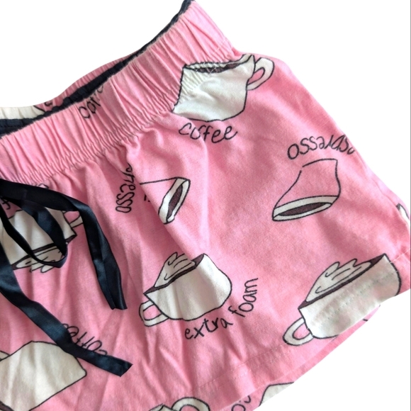 Sleep & Co Pink Coffee Print Women's Sleep Shorts Cotton Size S - Picture 2 of 7
